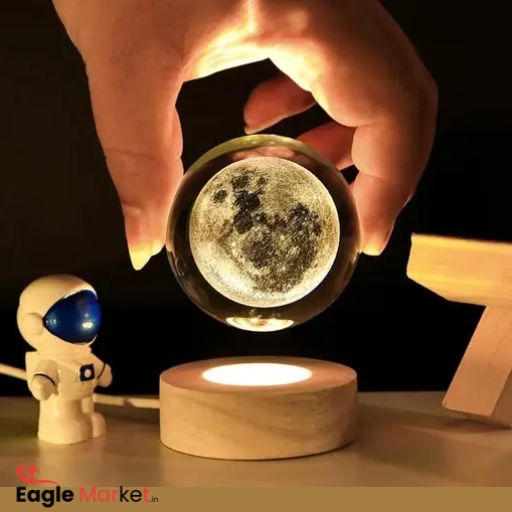 Universe Crystal Ball Night Light | 2.4 Inch LED Glass Lamp with Wooden Base | Multicolor Night Lamp & Gift