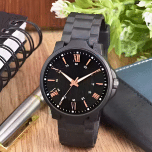 Elegant Black Analog Wrist Watch with PU Strap for Men & Boys (Pack of 1)