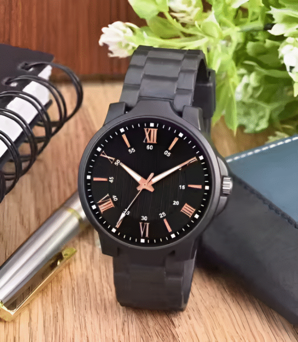 Elegant Black Analog Wrist Watch with PU Strap for Men & Boys (Pack of 1)