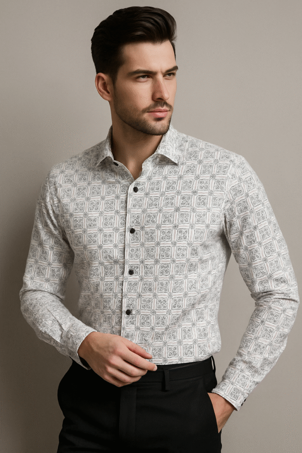 EMLooks Men’s Printed Rayon Shirt | Slim Fit Long Sleeve Casual Wear